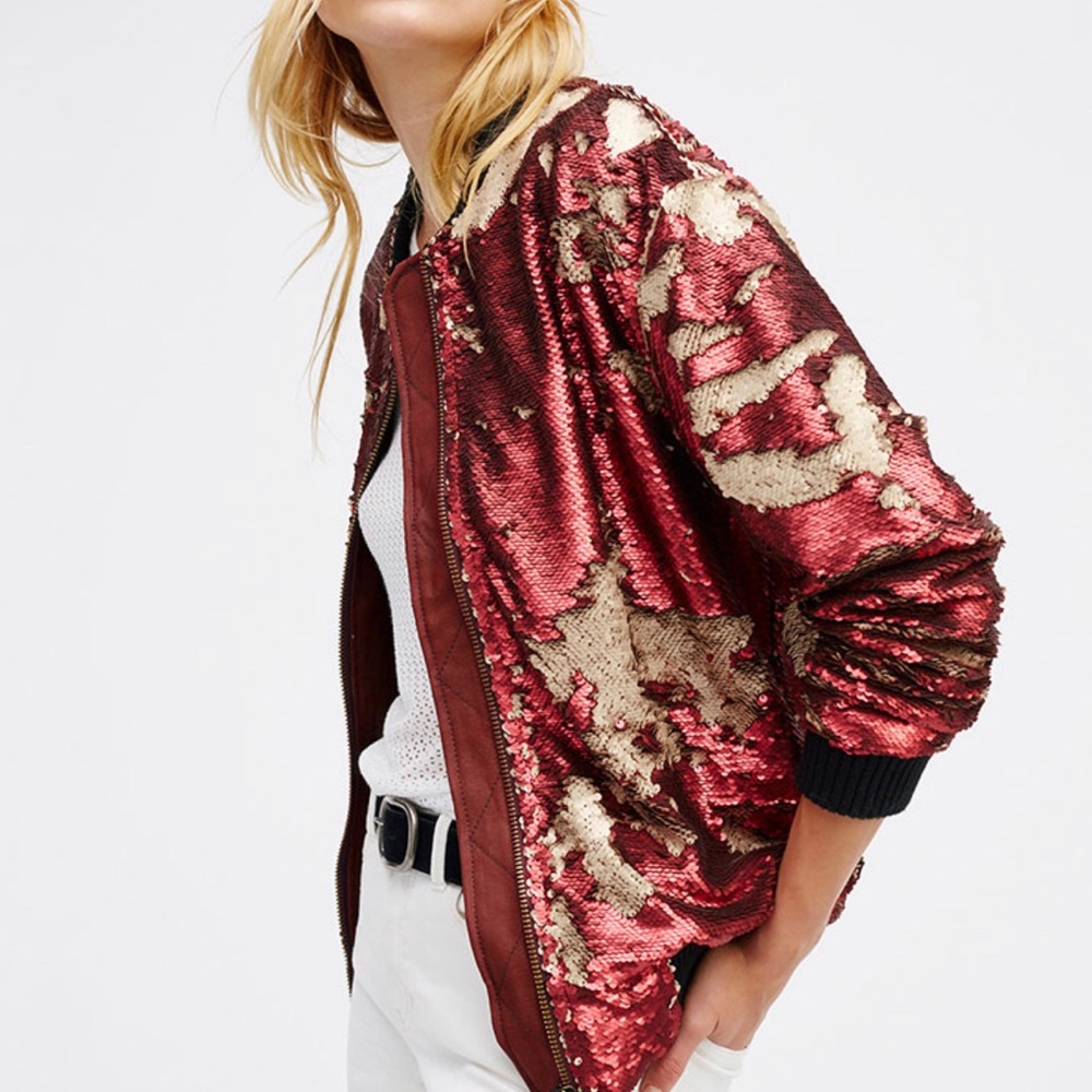 Free People Reversible Sequin Bomber